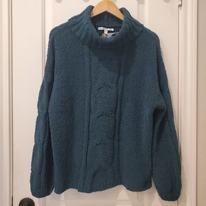 Seven7 Women's Dark Teal Cowl Neck Chenille Sweater